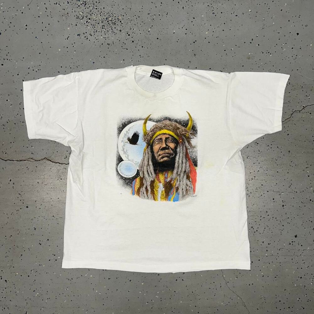 White vintage 90s Native American Indian print t-shirt